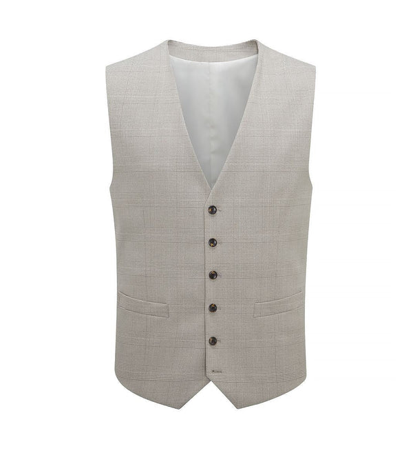 Skopes Charlie Suit Waistcoat For Men in Stone Beige Check, 36R-62R