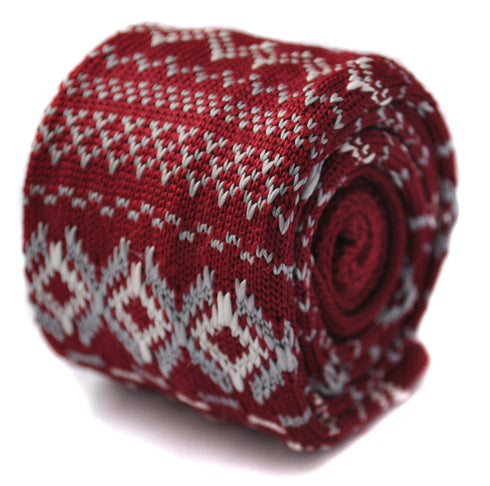knitted red tie with christmas jumper design