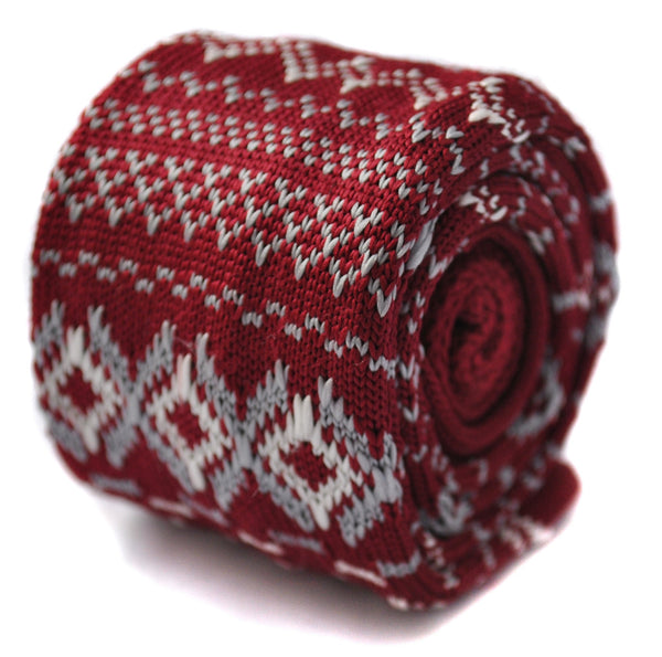 knitted red tie with christmas jumper design