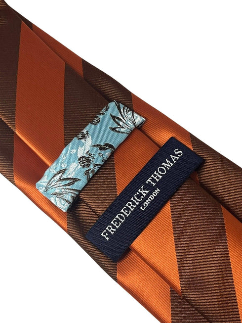orange and chocolate brown barber striped tie