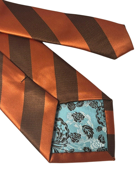 orange and chocolate brown barber striped tie