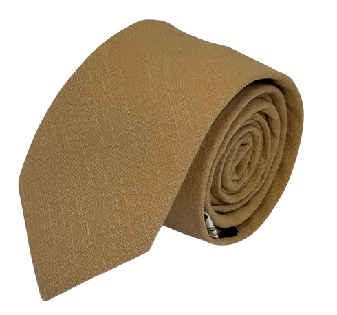 caramel beige plain linen tie