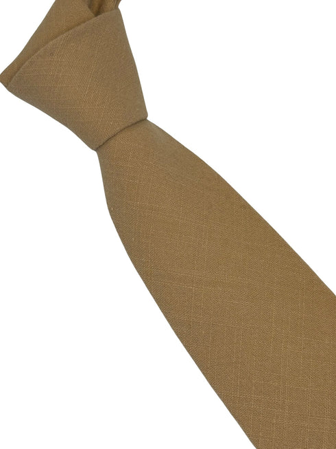 caramel beige plain linen tie