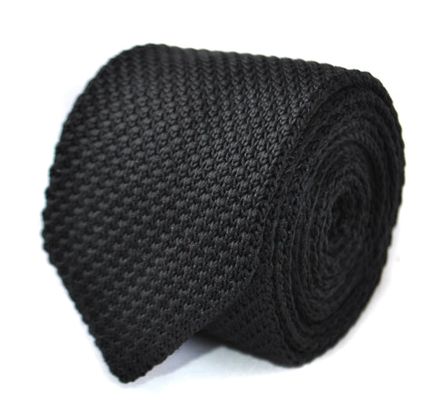 plain black knitted 8cm men's tie