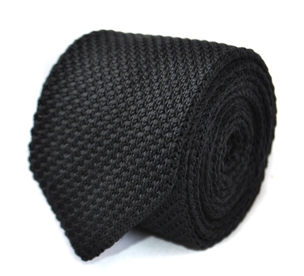 plain black knitted 8cm men's tie
