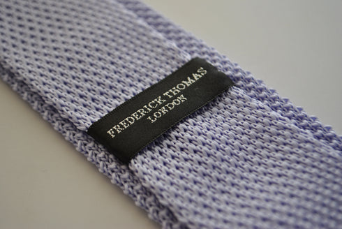 lavender purple skinny knitted tie with white polka dots