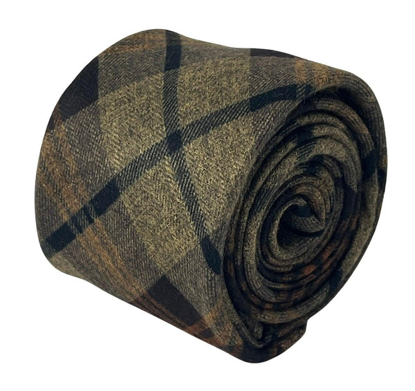 brown check tweed slim wool tie