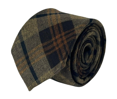 brown check tweed slim wool tie