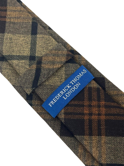 brown check tweed slim wool tie