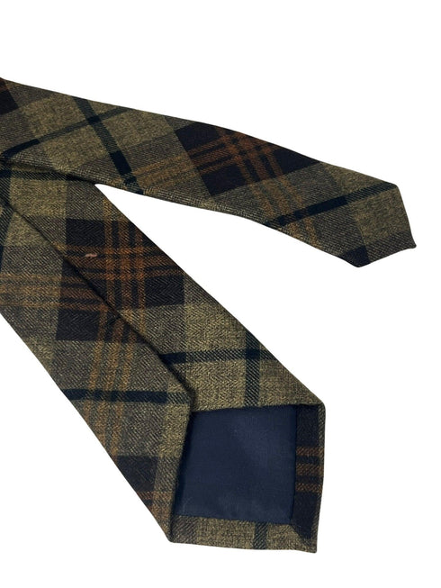 brown check tweed slim wool tie