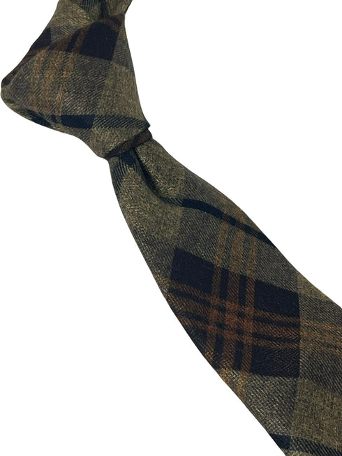 brown check tweed slim wool tie