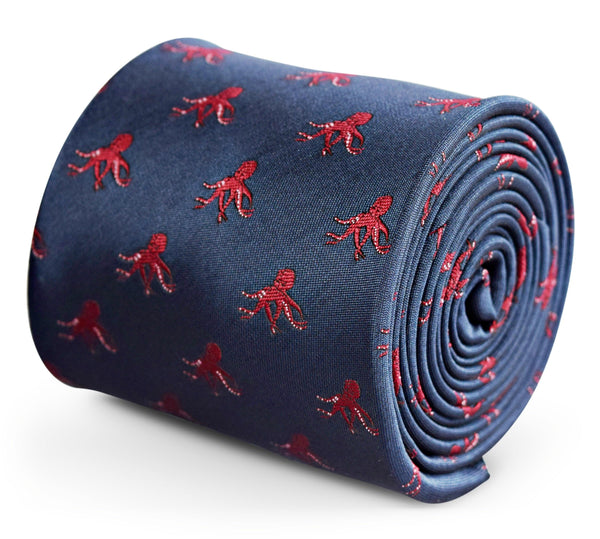 navy tie with octopus embroidered design