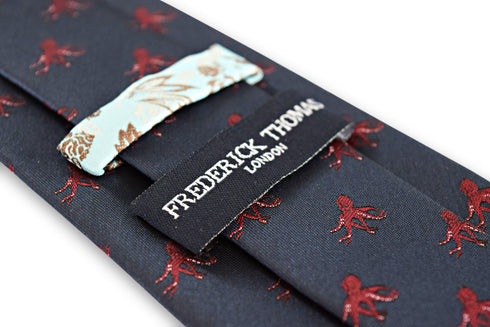 navy tie with octopus embroidered design