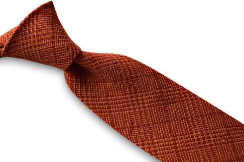 orange and red check design in 100% linen tie