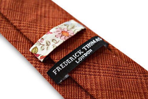 orange and red check design in 100% linen tie