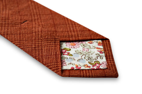 orange and red check design in 100% linen tie