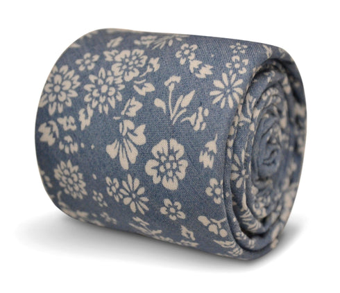 medium blue and white flower design 100% cotton tie