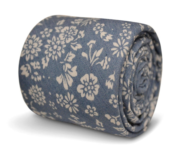 medium blue and white flower design 100% cotton tie