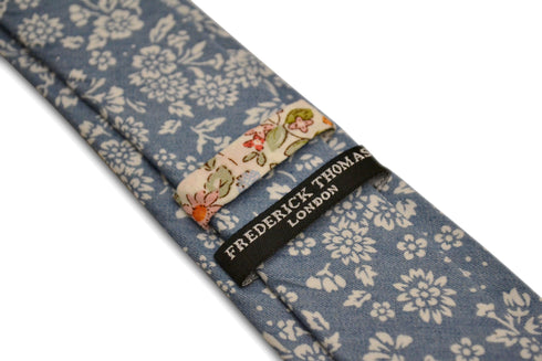 medium blue and white flower design 100% cotton tie