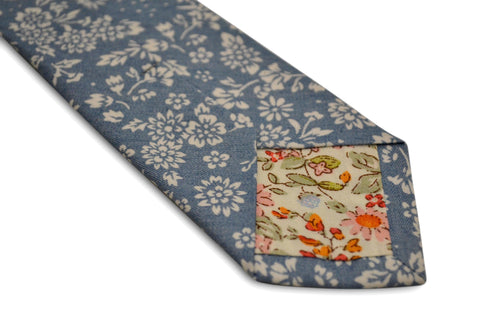 medium blue and white flower design 100% cotton tie