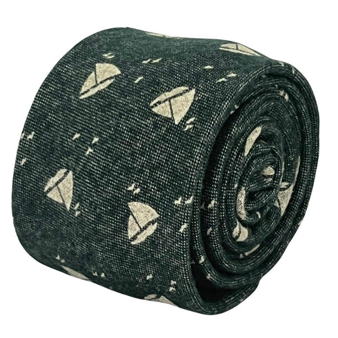 dark forest with cream sailing boat design cotton tie
