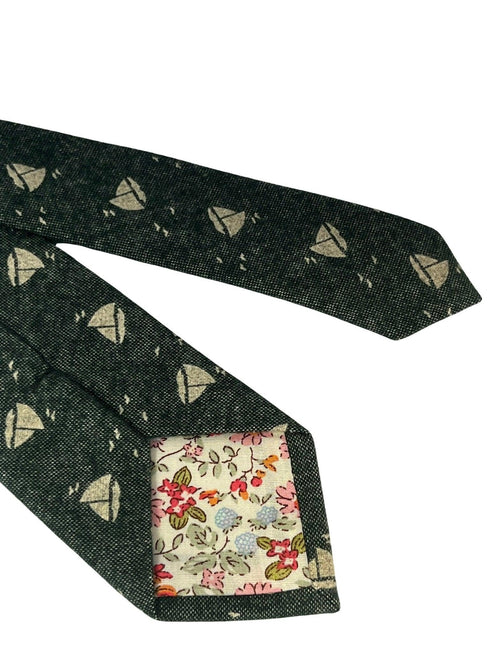 dark forest with cream sailing boat design cotton tie