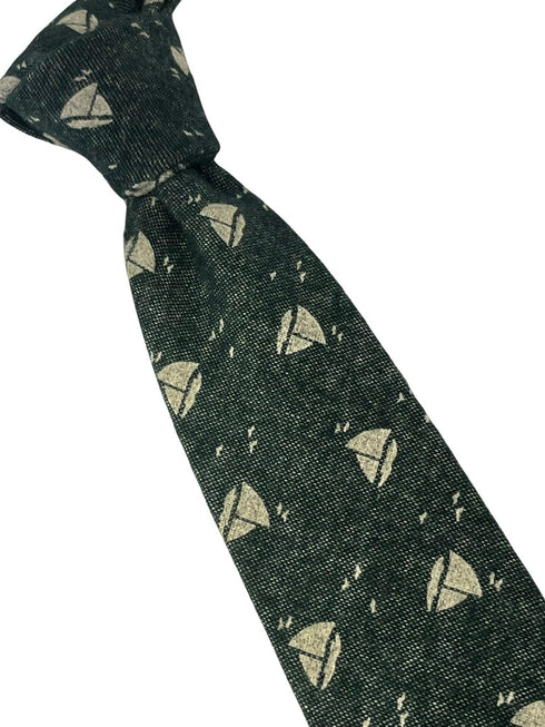 dark forest with cream sailing boat design cotton tie