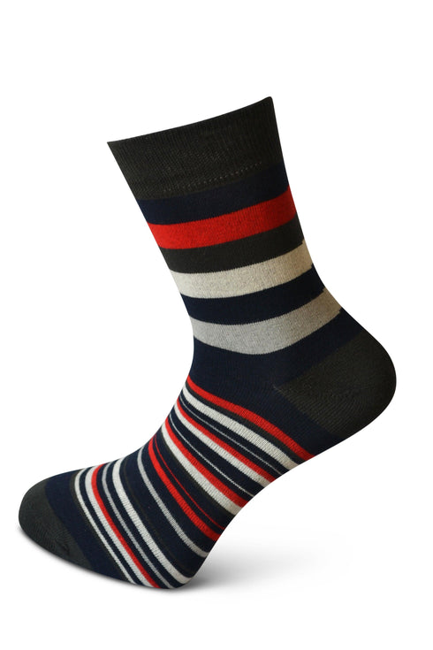 grey, red, green dark striped men's cotton socks