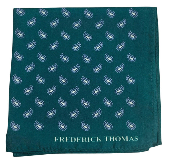 emerald green four square patterned 100% silk pocket square