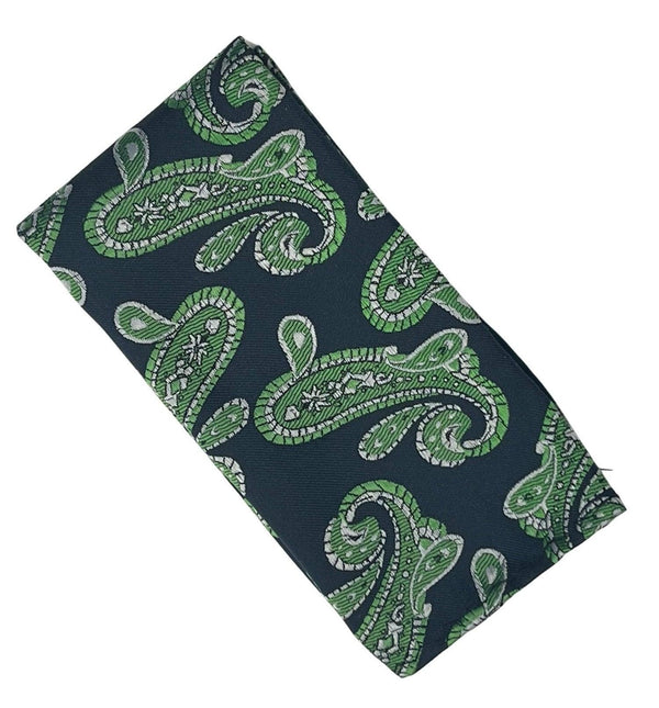 navy and green paisley 100% silk pocket square