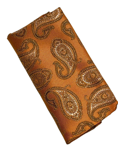 orange paisley 100% silk pocket square