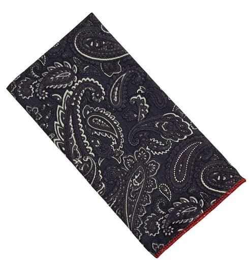 dark purple paisley cotton pocket square