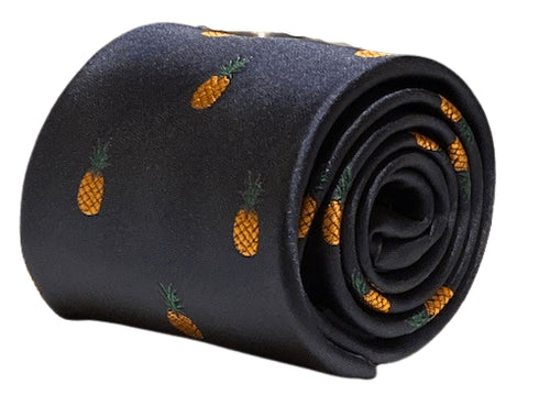 navy tie with pineapple embroidered design