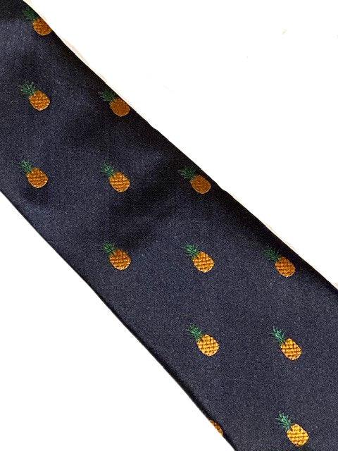 navy tie with pineapple embroidered design