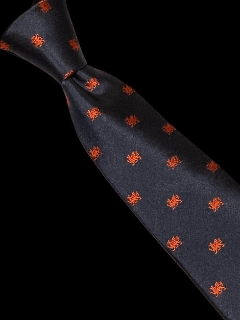 navy tie with embroidered red Welsh dragon design