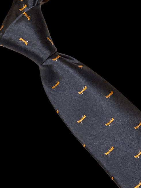 navy tie with embroidered canoe kayak design