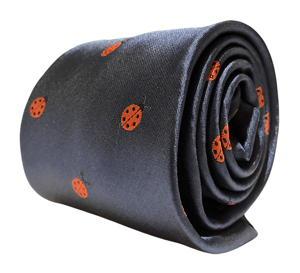 navy tie with embroidered ladybird design