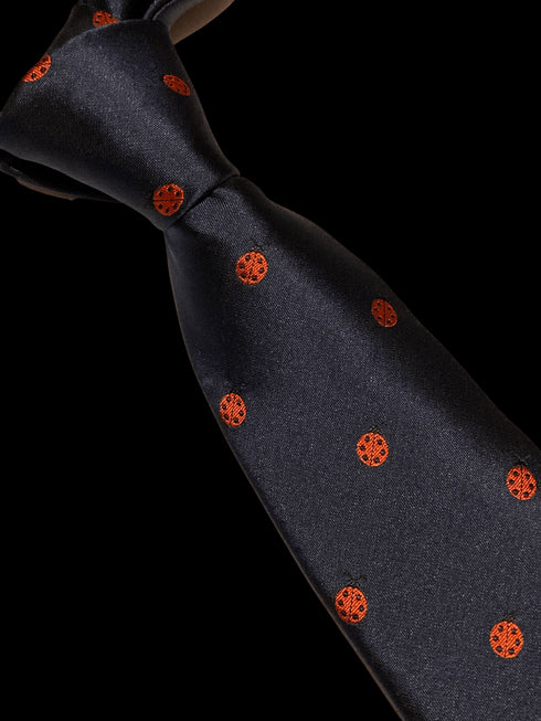 navy tie with embroidered ladybird design