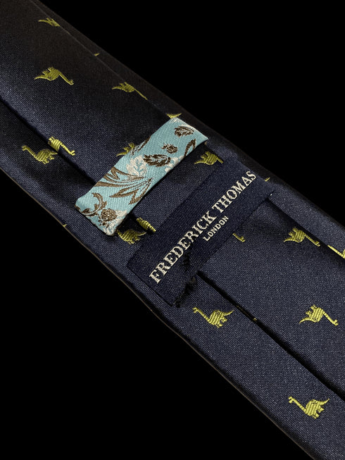navy tie with embroidered diplodocus brontosaurus brachiosaurus dinosaur design