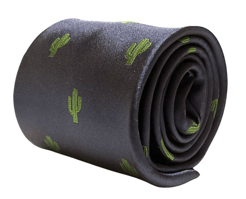 navy tie with embroidered cactus desert design