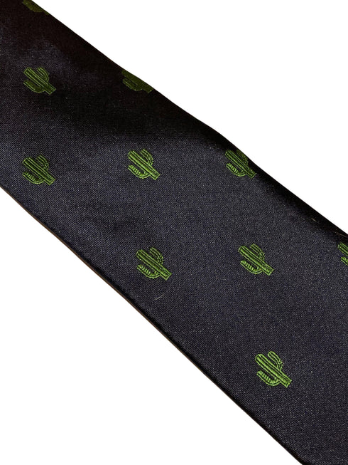 navy tie with embroidered cactus desert design