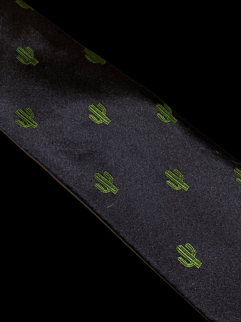 navy tie with embroidered cactus desert design