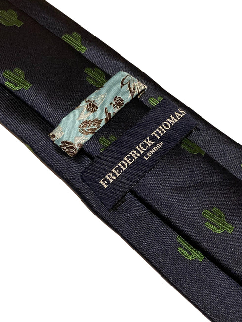 navy tie with embroidered cactus desert design