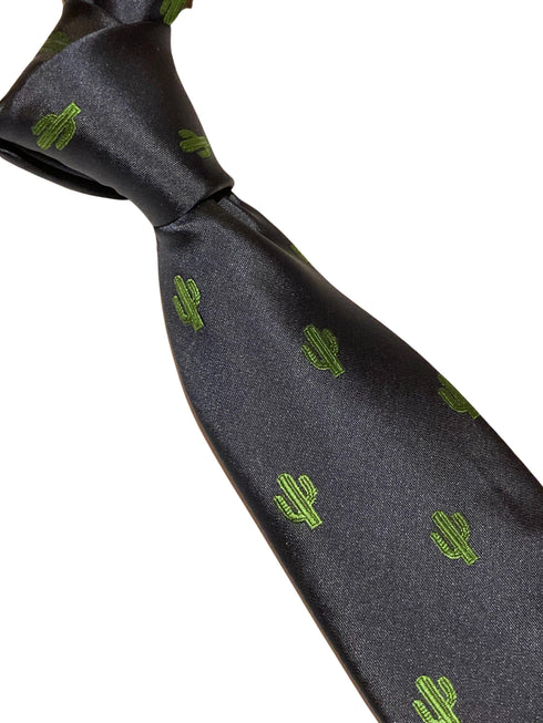 navy tie with embroidered cactus desert design