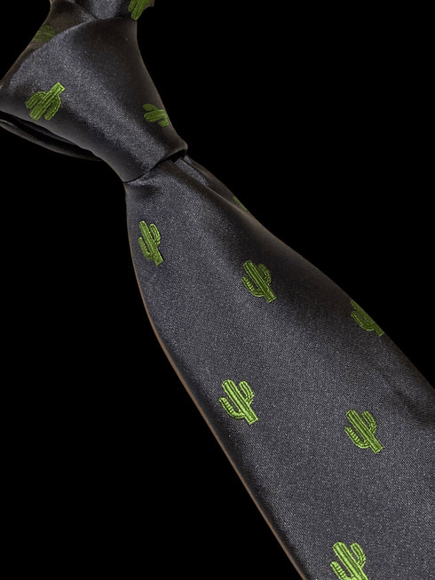 navy tie with embroidered cactus desert design
