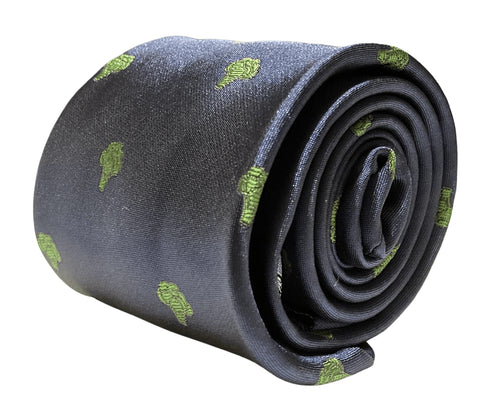 navy tie with embroidered novelty broccoli design