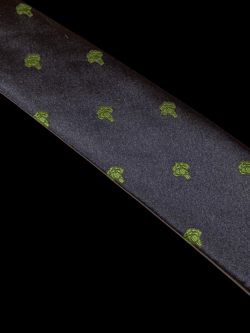 navy tie with embroidered novelty broccoli design