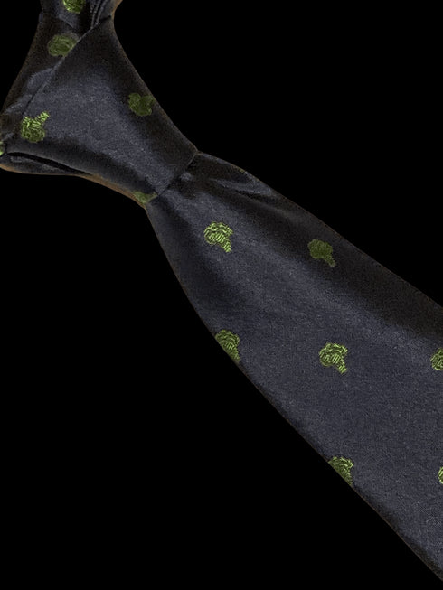 navy tie with embroidered novelty broccoli design