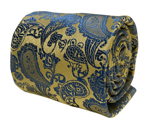gold & light blue paisley design tie