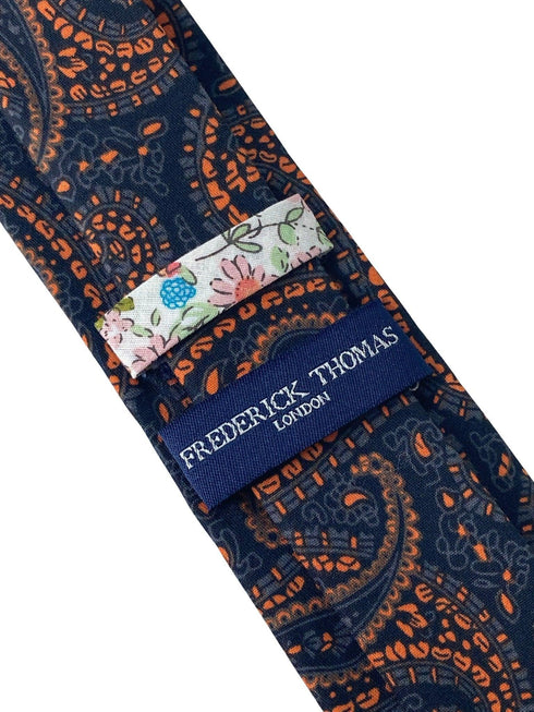 black & orange paisley 100% cotton tie